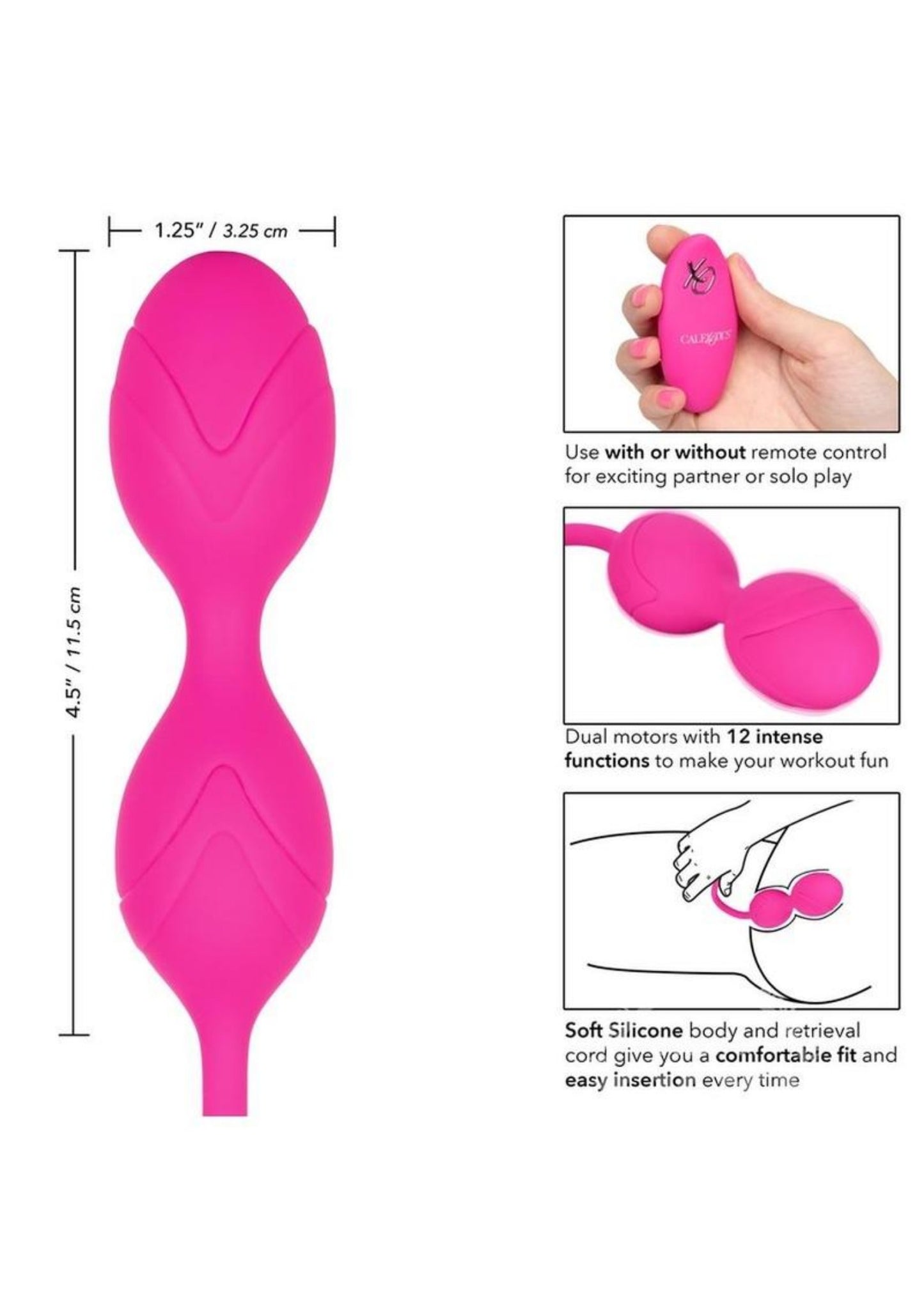 Dual Motor Kegel System Rechargeable Vibrating Silicone Kegel Balls with Remote Control - Pink