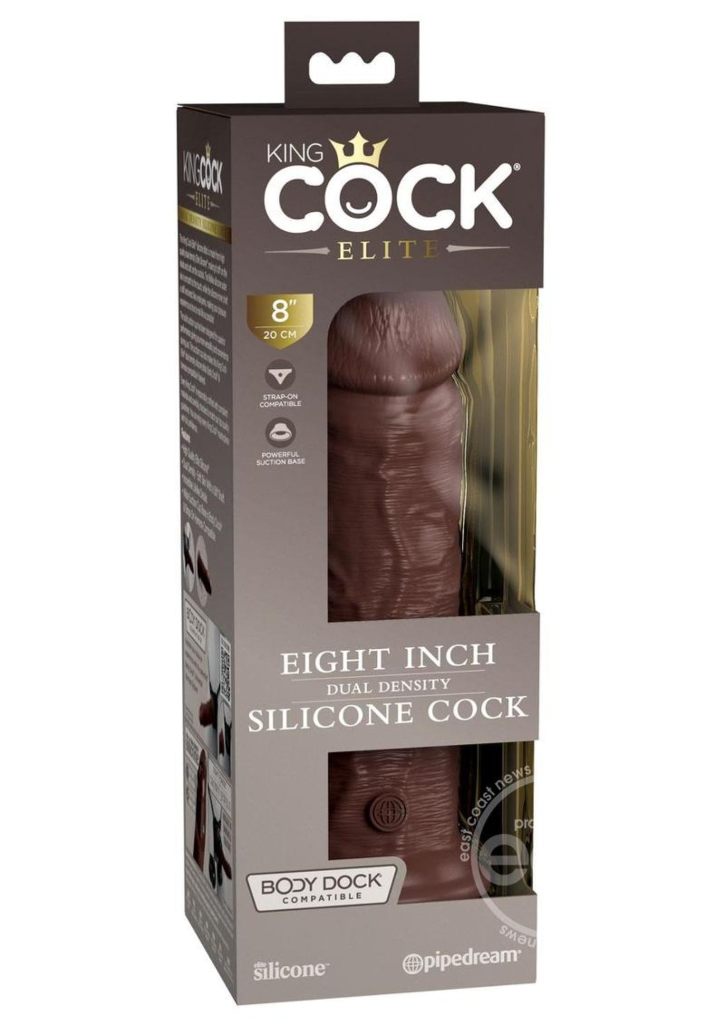 King Cock Elite Dual Density Silicone Dildo 8in - Chocolate