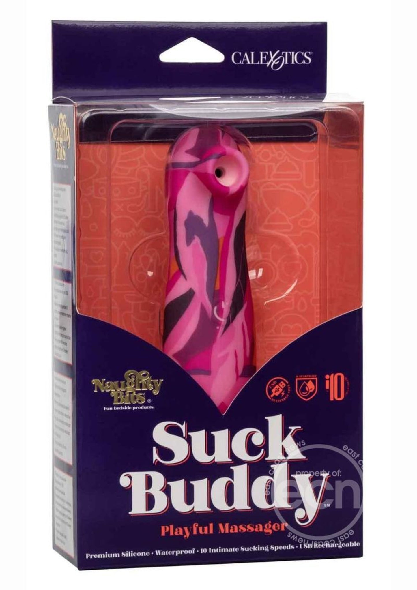 Naughty Bits Suck Buddy Playful Rechargeable Silicone Massager - Pink/Purple