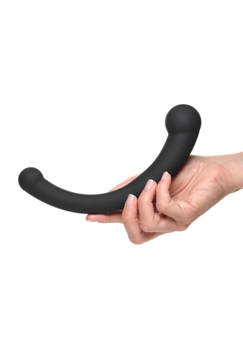 Master Series 10X Vibra-Crescent Rechargeable Silicone Vibrating Dual Ended Dildo - Black