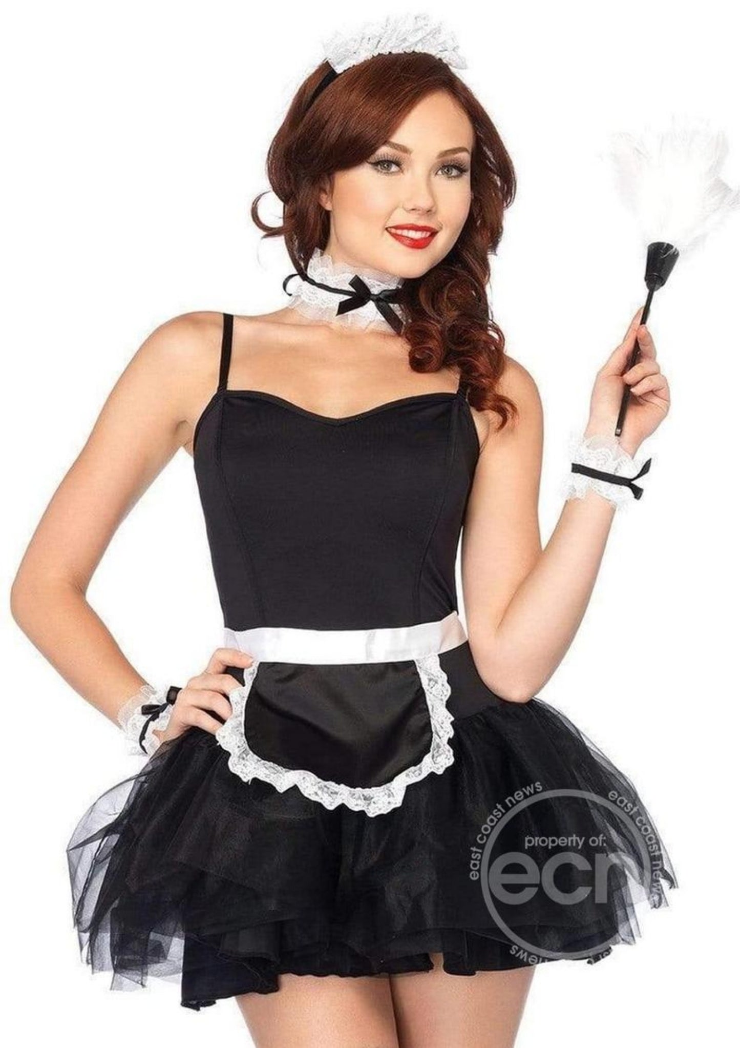 Leg Avenue French Maid Kit, Apron, Neck Piece, Wrist Cuffs, and Headband (4 Piece) - O/S - Black/White
