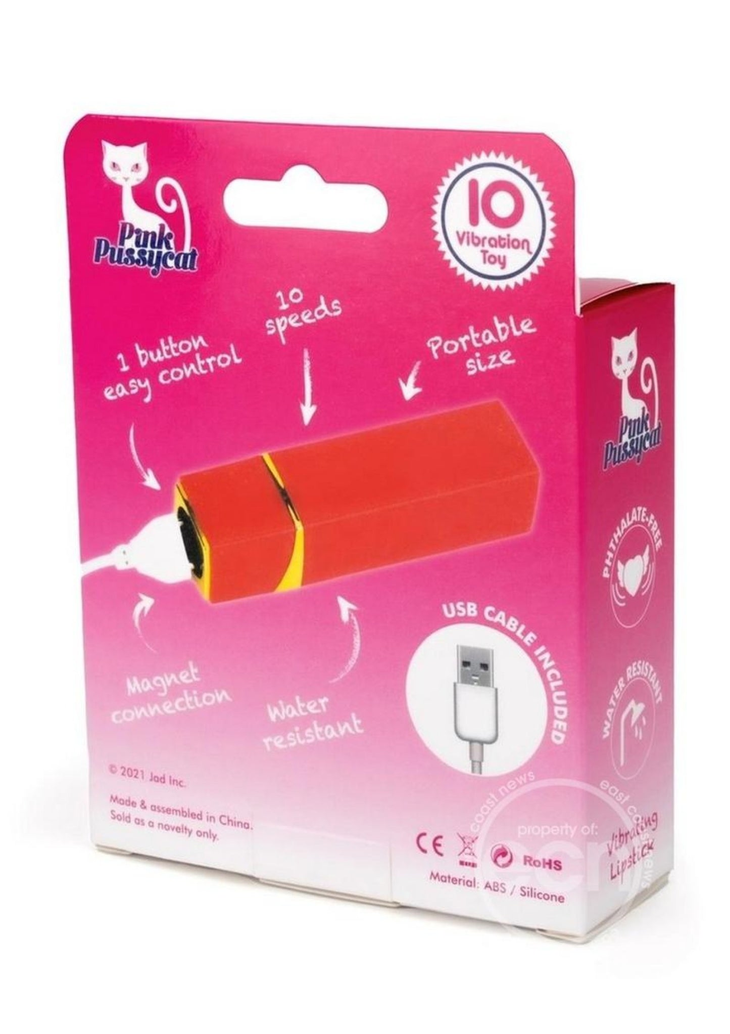 Pink Pussycat Rechargeable Vibrating Lipstick - Red/Gold