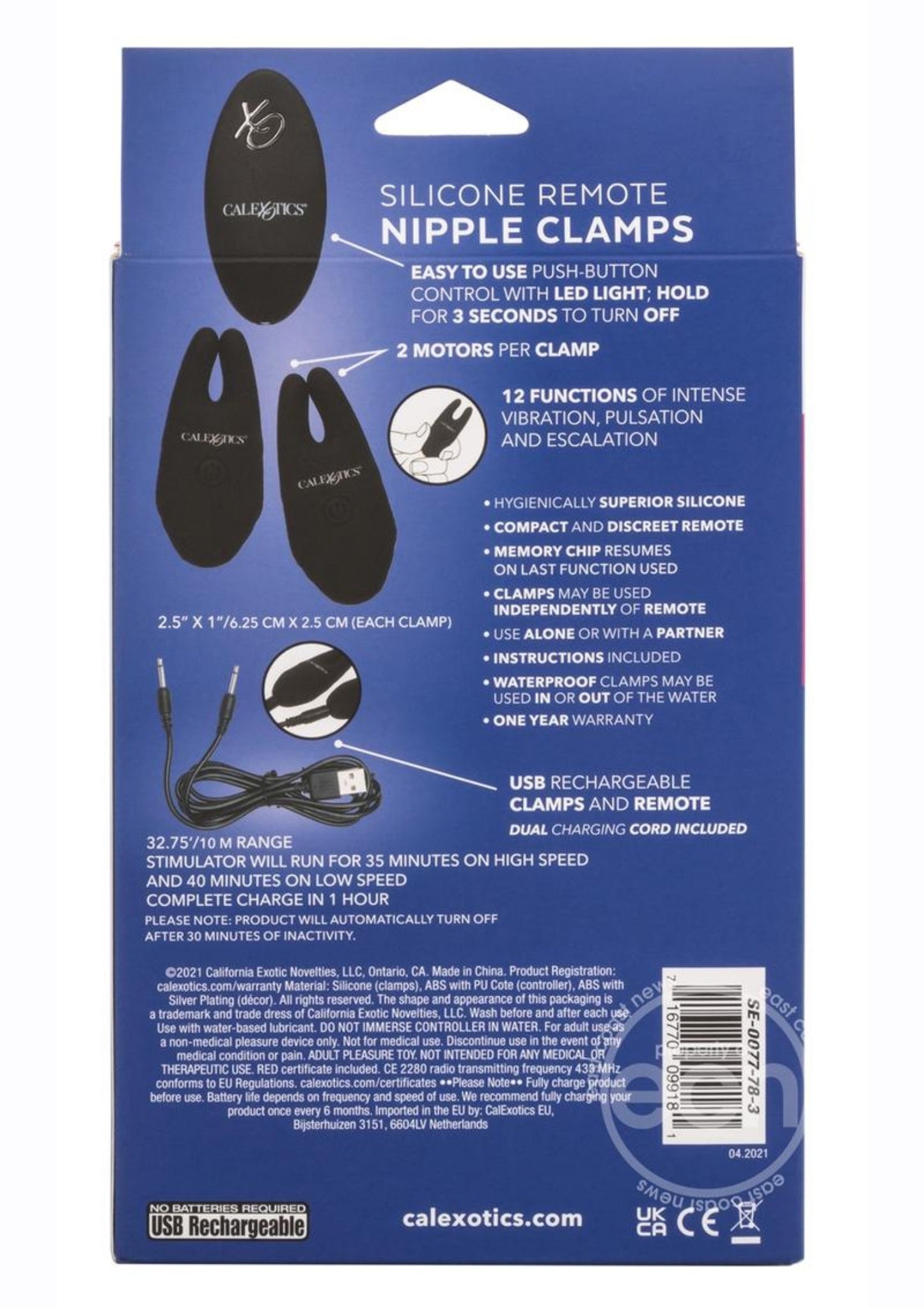 Silicone Remote Rechargeable Nipple Clamps - Black