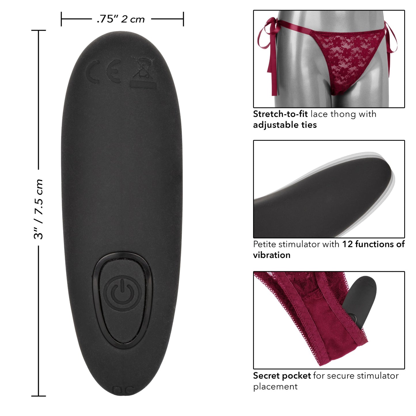 Remote Control Rechargeable Lace Thong Set - Red