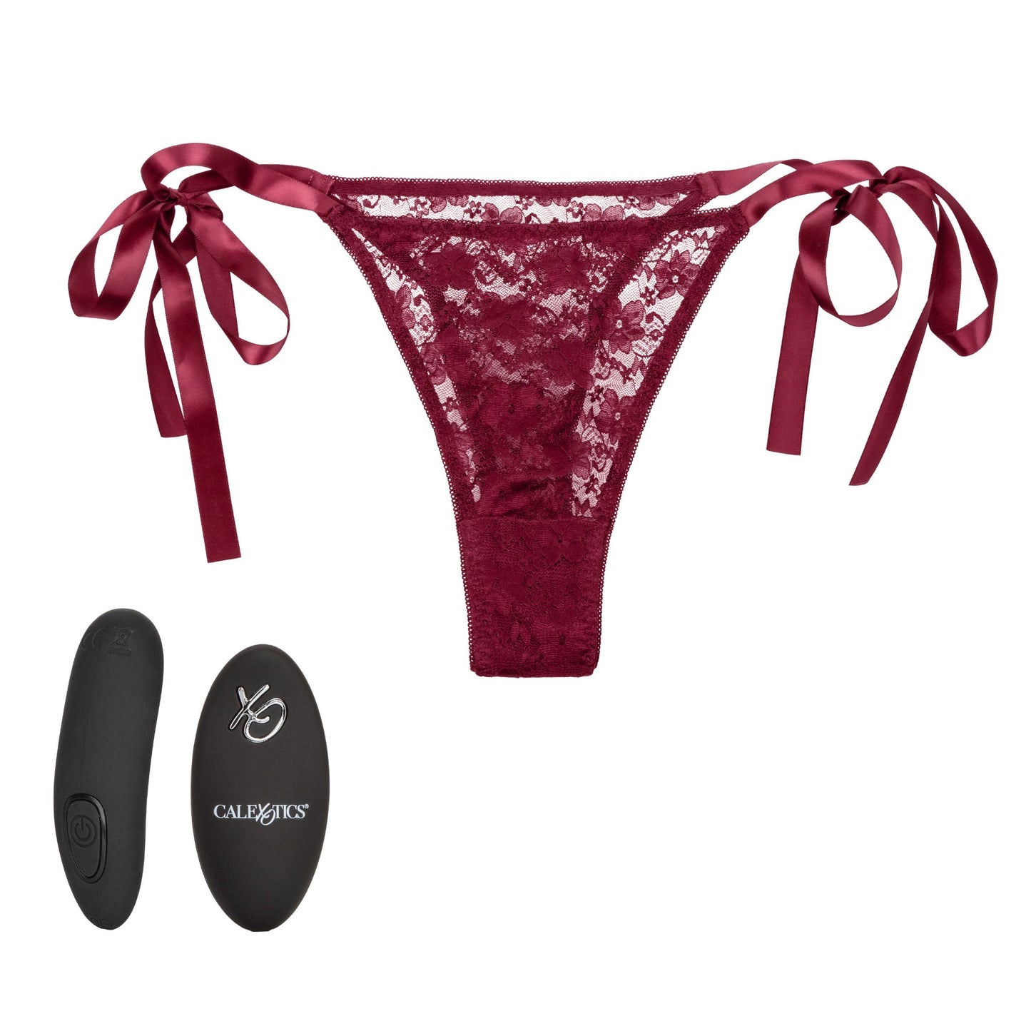 Remote Control Rechargeable Lace Thong Set - Red