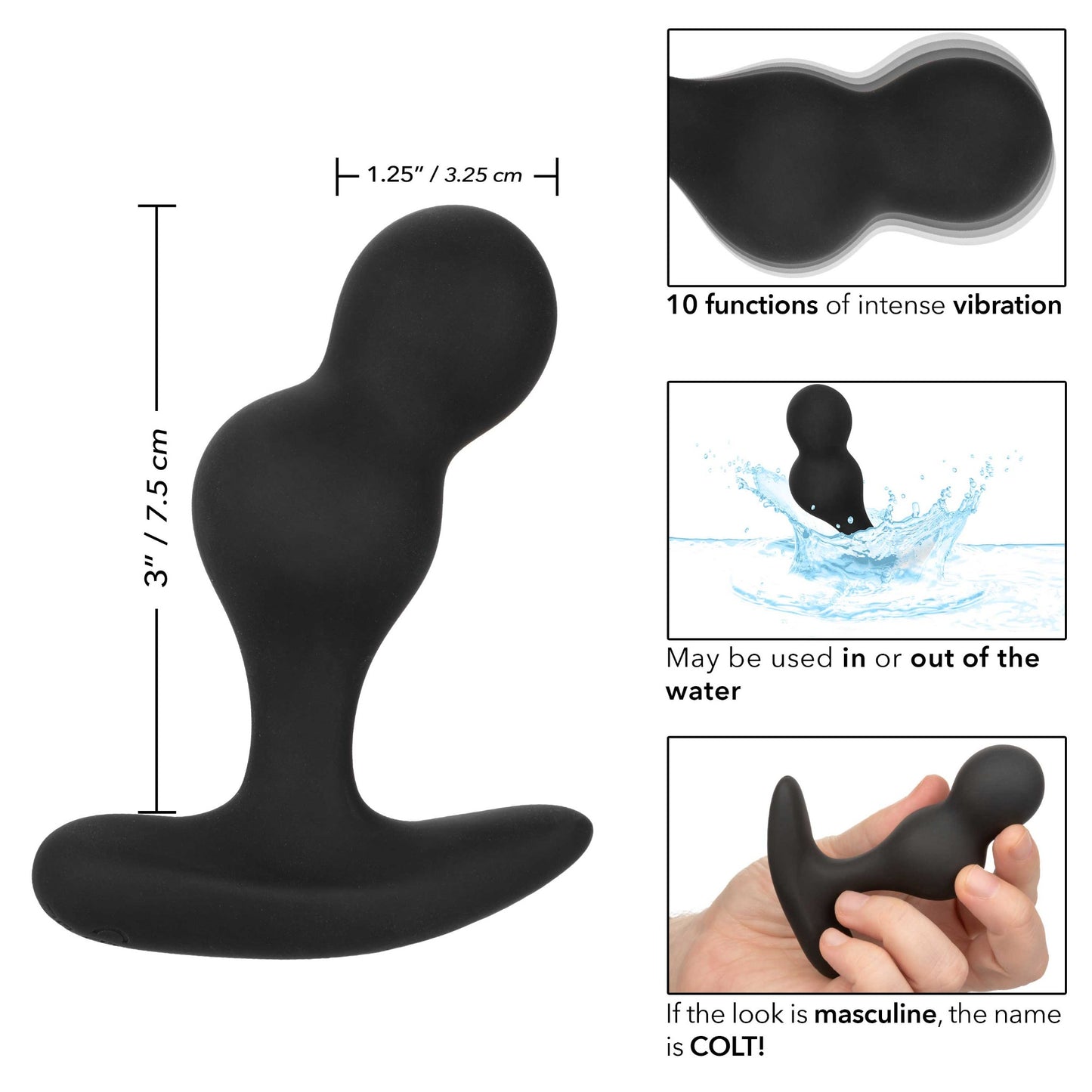 Colt Dual Power Probe Rechargeable Silicone Vibrator - Black