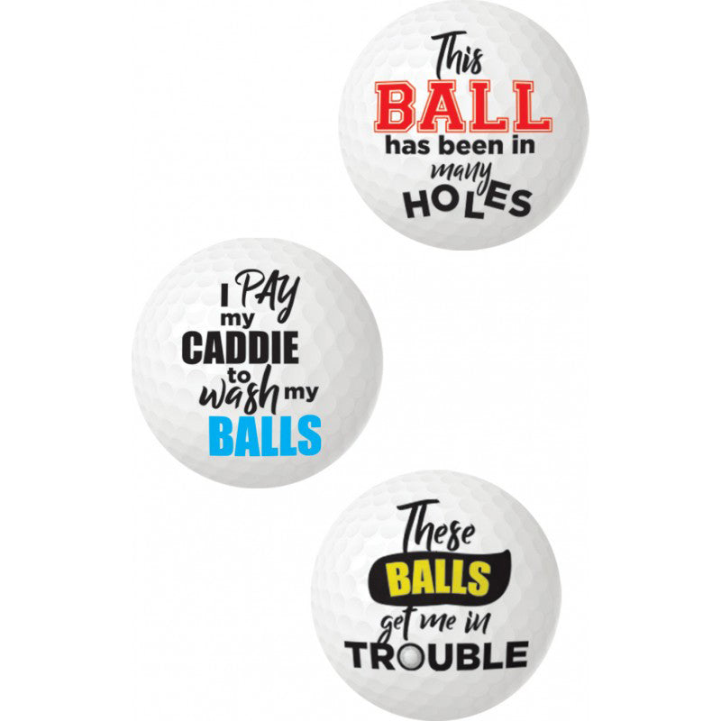 Balls Deep Funny Slogan Golf Balls Assorted Slogan 3pk