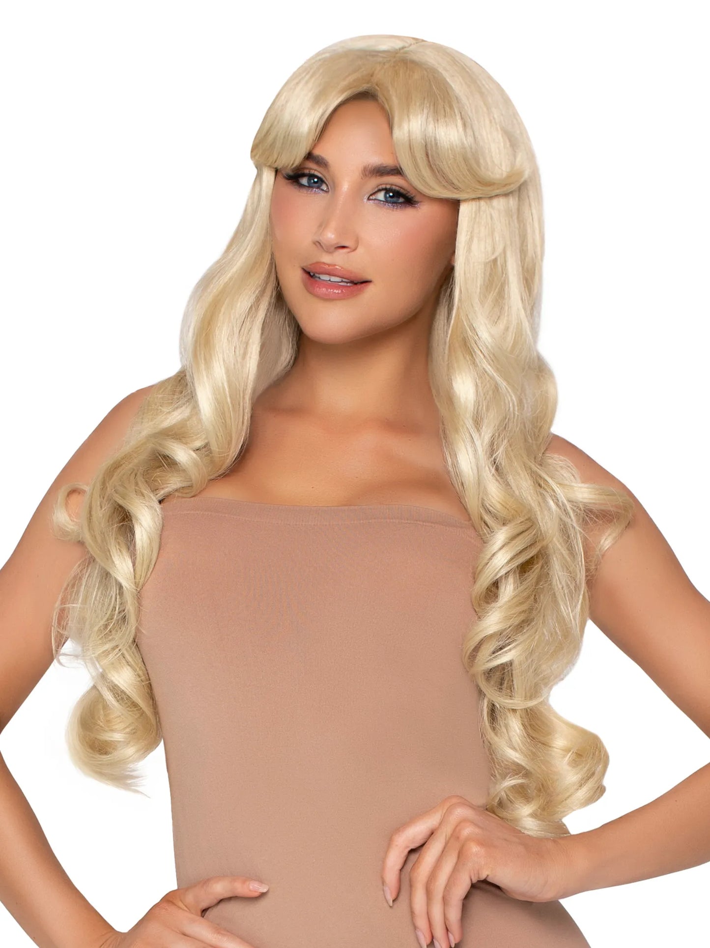 25 Curtain Bang Wavy Wig Blonde