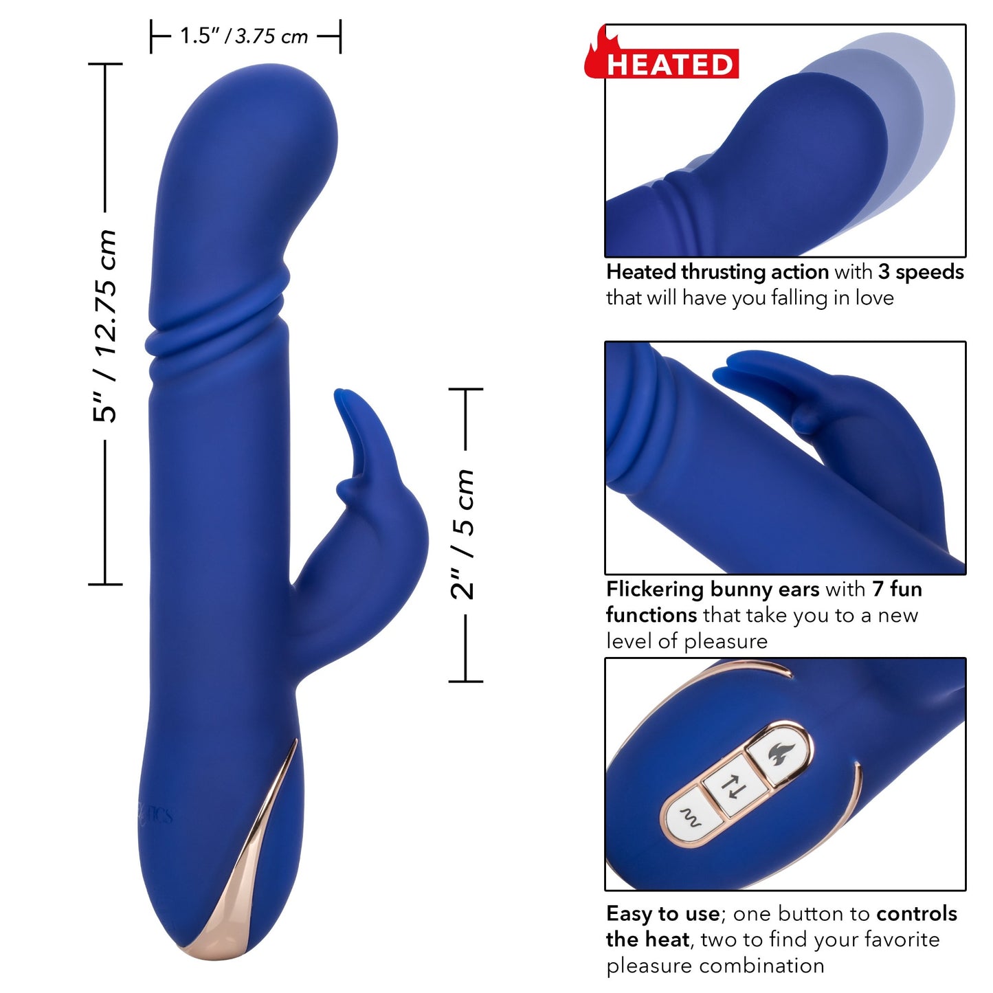 Jack Rabbit Signature Heated Silicone Thrusting G Rabbit Rechargeable Vibrator - Blue