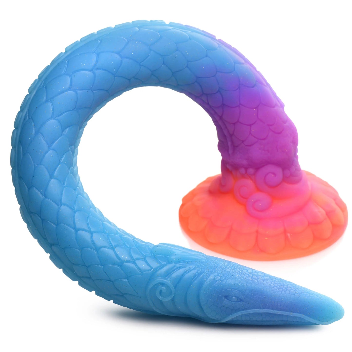 Creature Cocks Makara Glow in The Dark Silicone Snake Dildo - Orange/Purple/Blue Glitter