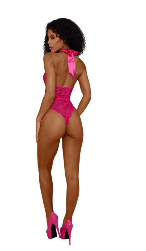 Tiana Lace Teddy With Satin Tie - L/xl - Azalea
