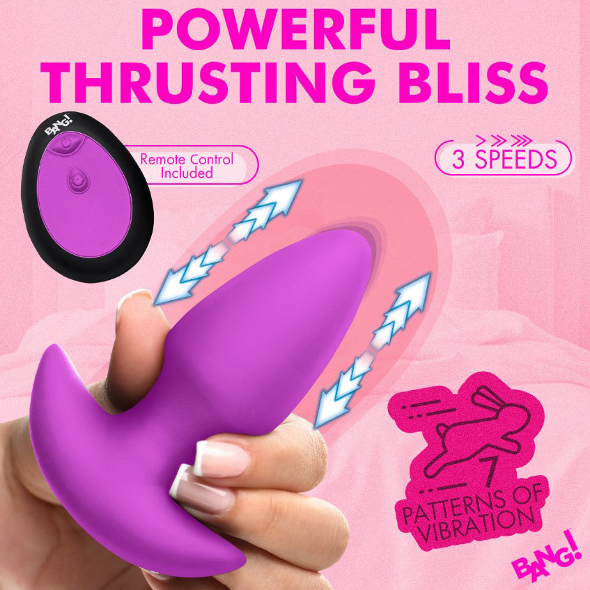 Thrusting and Vibrating Silicone Butt Plug - Purple