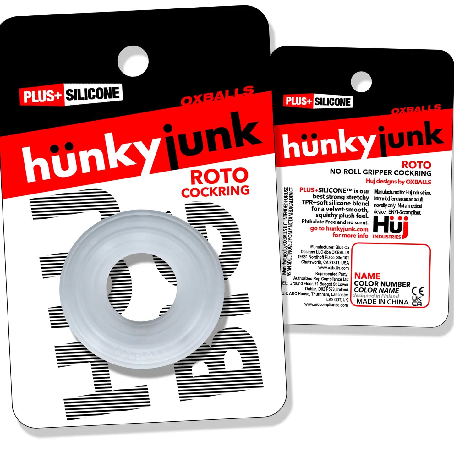 Roto Grooved Gripper-Ribbed Cockring Black Fog