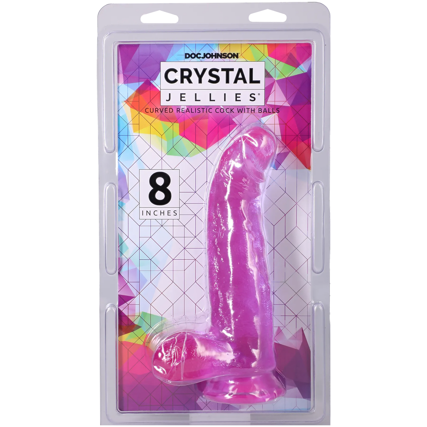 Crystal Jellies - Curved Realistic Cock With Balls - 8 Inch Purple