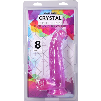 Crystal Jellies - Curved Realistic Cock With Balls - 8 Inch Purple