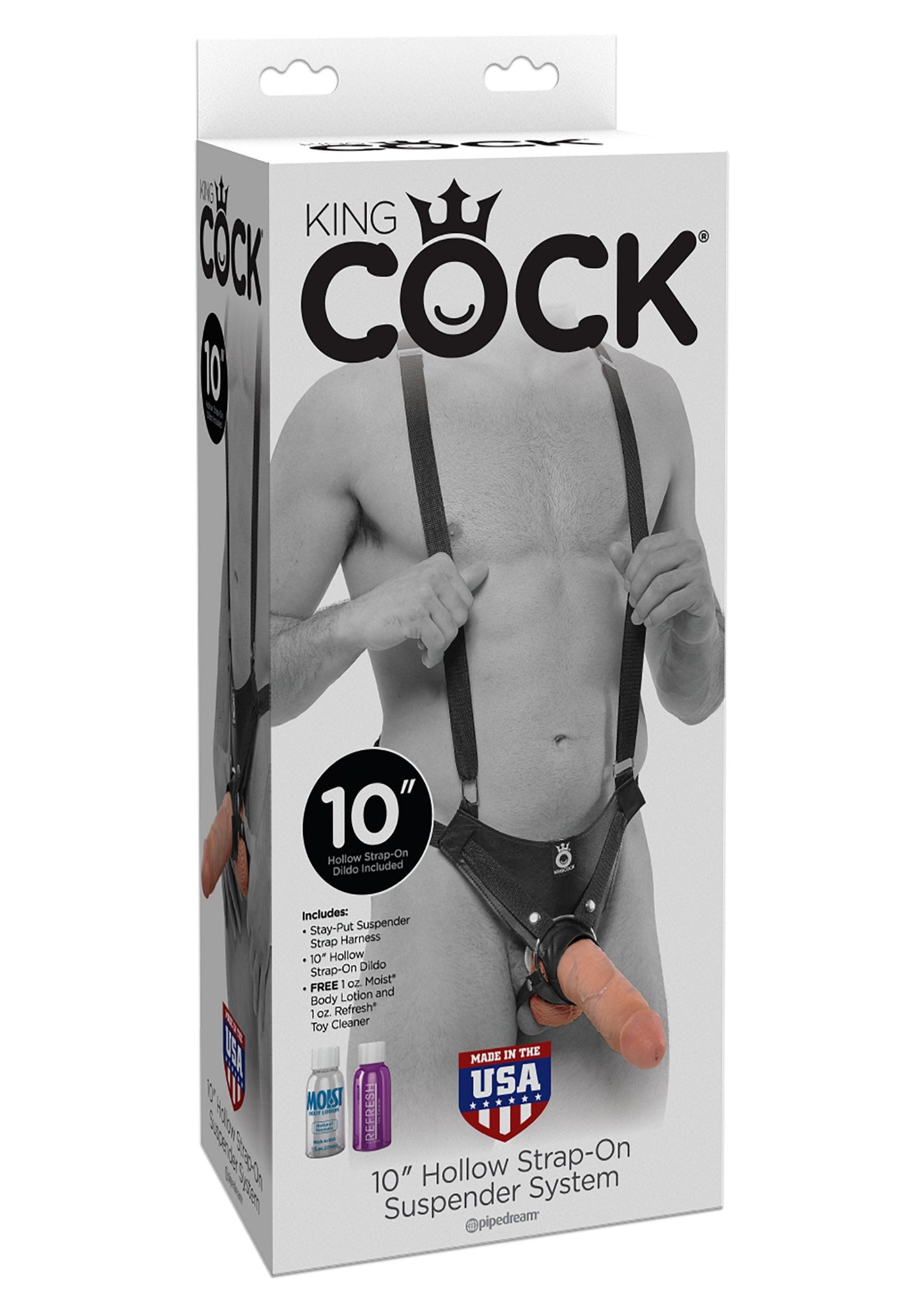 King Cock Hollow Strap On Suspender System with Dildo 10in - Vanilla/Black