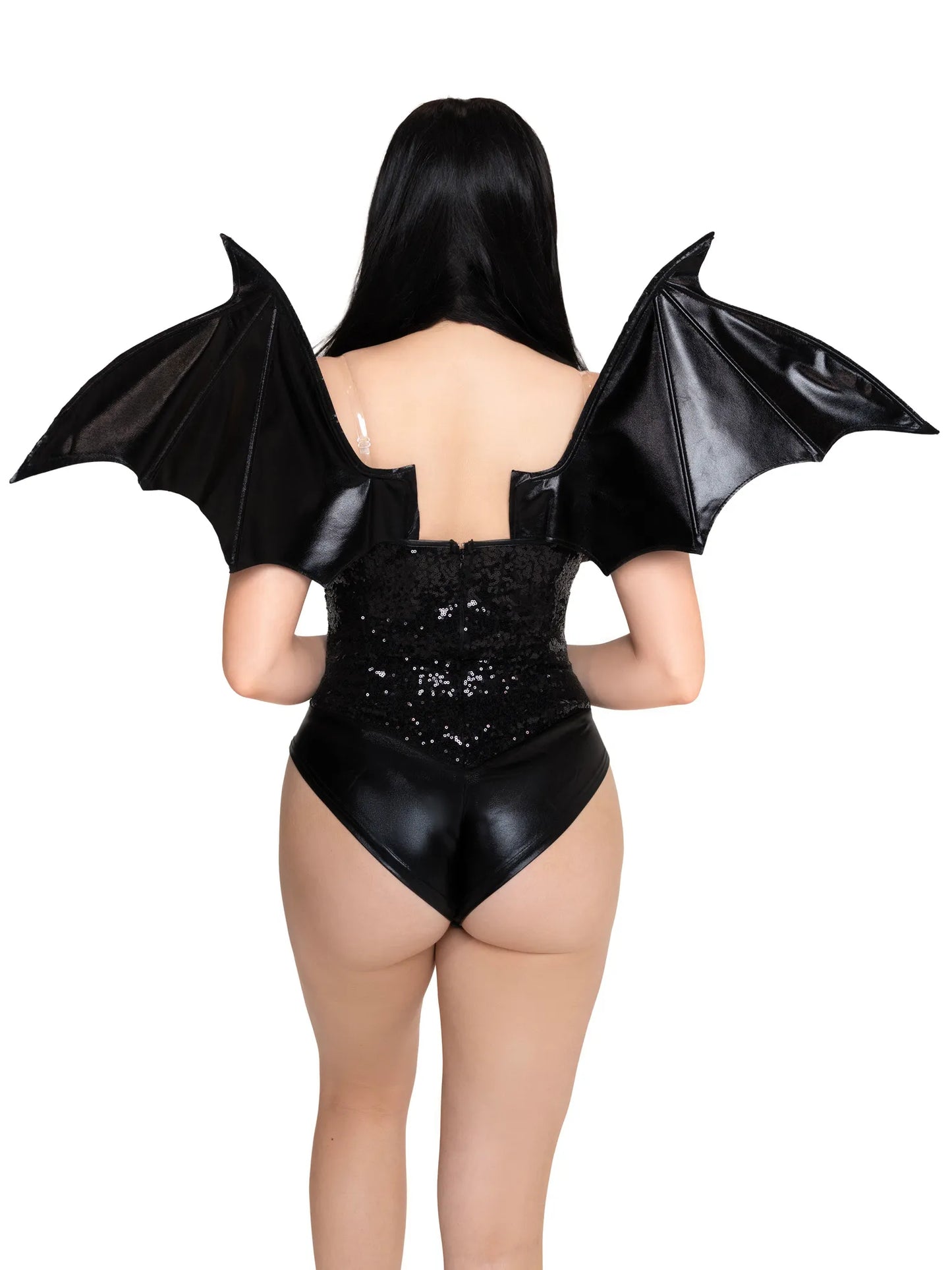 Wet Look Strapless Bat Wings Black