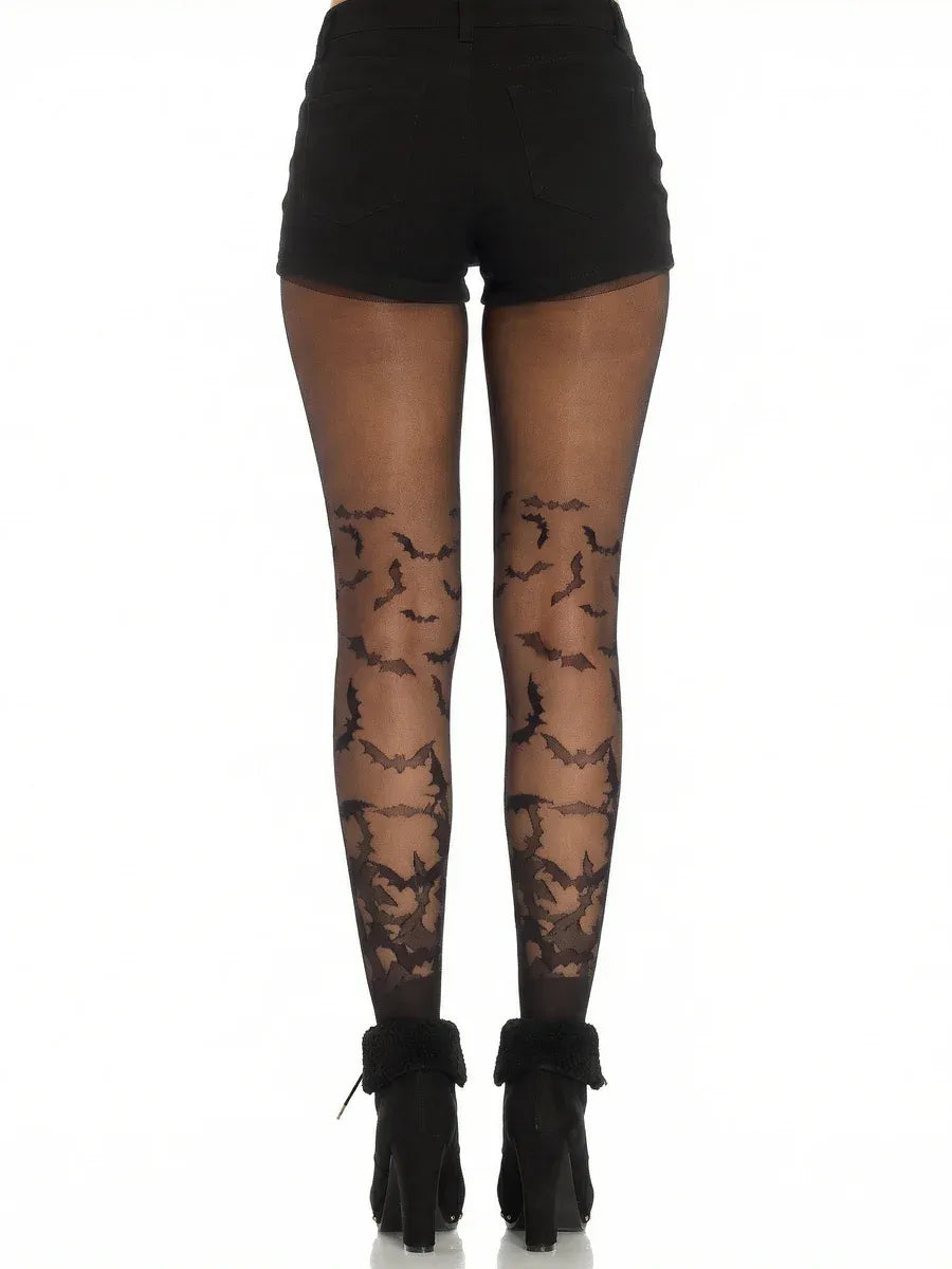 Bat Wing Sheer Tights Black Os