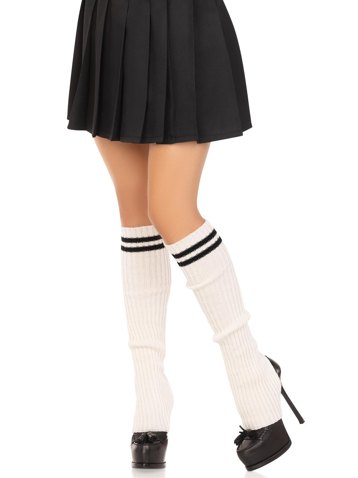 Hailey Ribbed Stirrup Leg Warmers - One Size - White