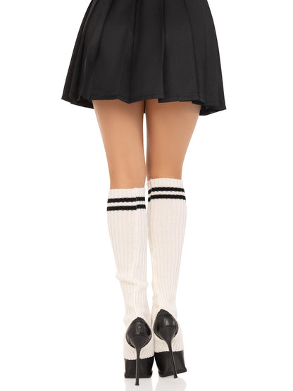 Hailey Ribbed Stirrup Leg Warmers - One Size - White
