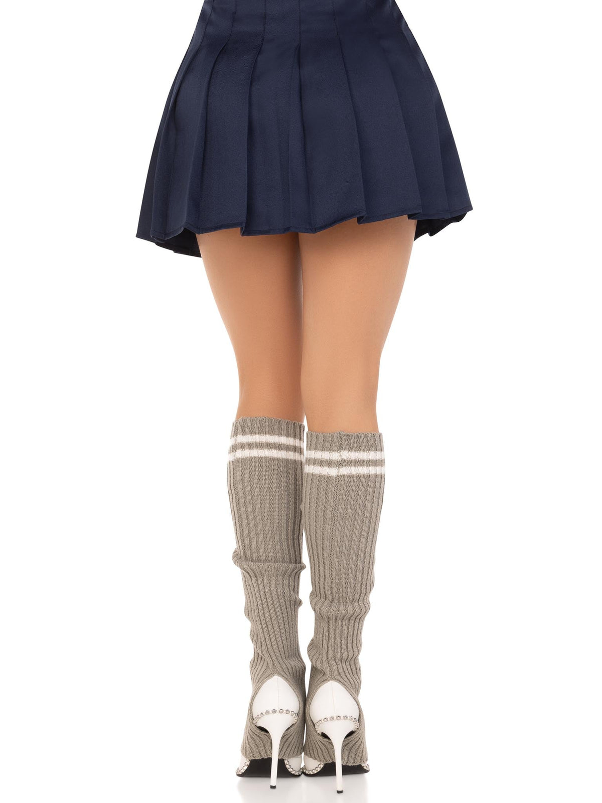 Hailey Ribbed Stirrup Leg Warmers - One Size - Grey