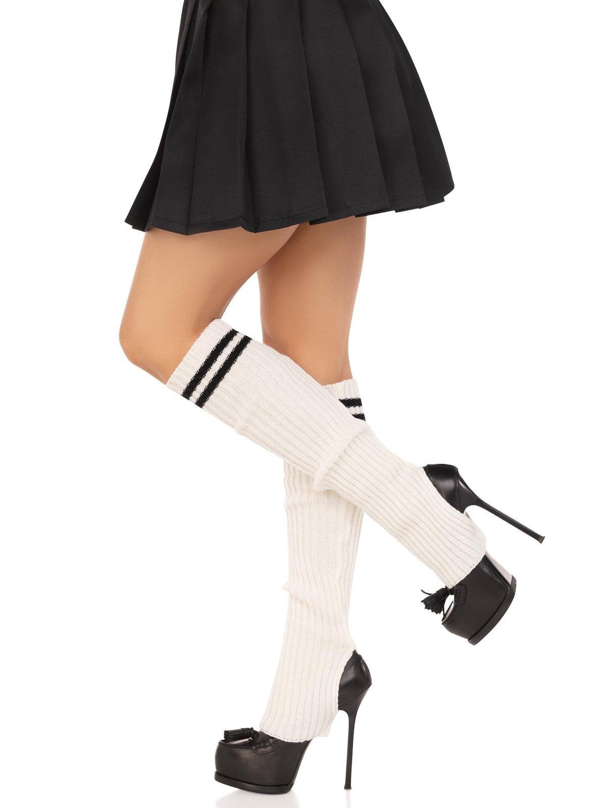 Hailey Ribbed Stirrup Leg Warmers - One Size - White