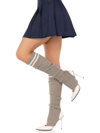 Hailey Ribbed Stirrup Leg Warmers - One Size - Grey