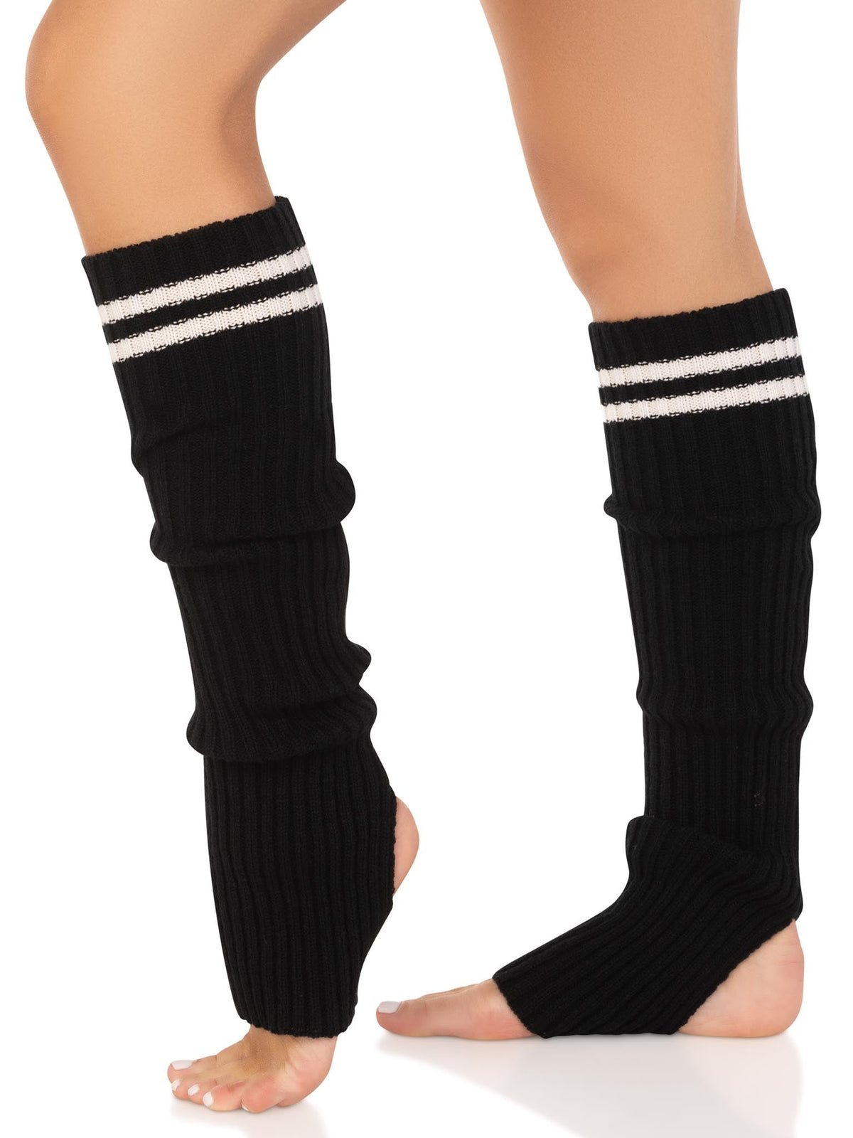 Hailey Ribbed Stirrup Leg Warmers - One Size - Black