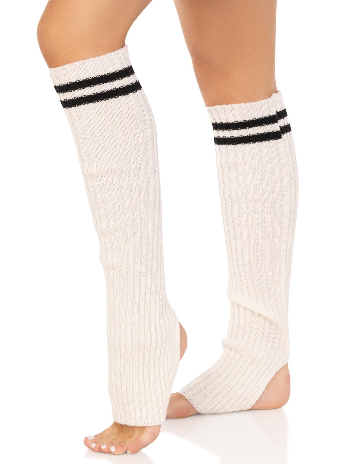 Hailey Ribbed Stirrup Leg Warmers - One Size - White