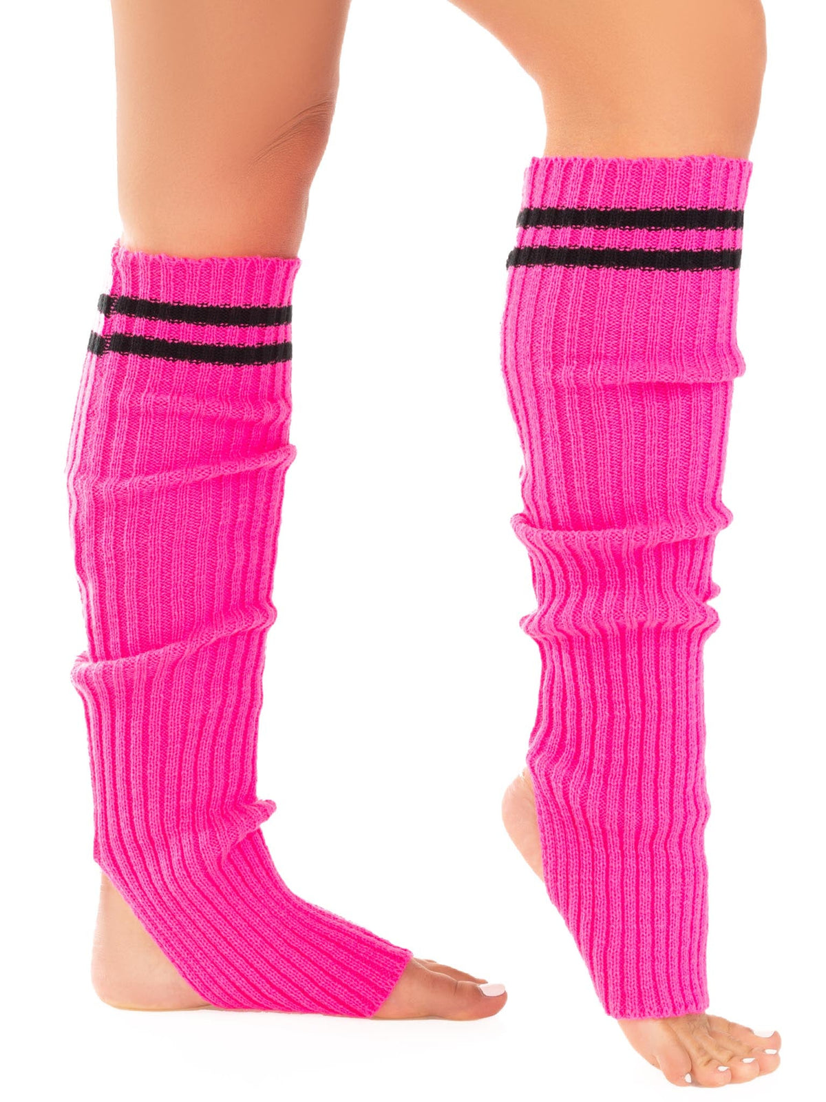 Hailey Ribbed Stirrup Leg Warmers - One Size - Neon Pink