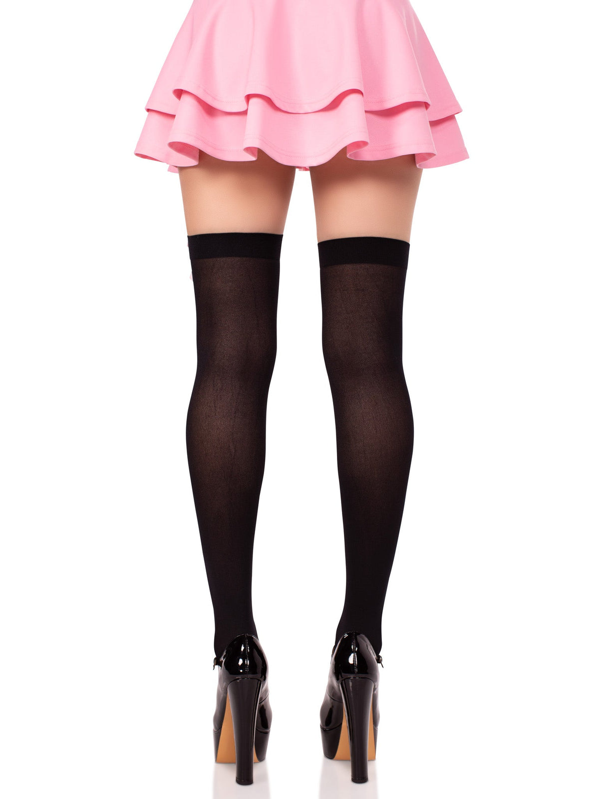 Crossbone Opaque Thigh Highs - One Size - Black/Pink