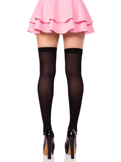 Crossbone Opaque Thigh Highs - One Size - Black/Pink