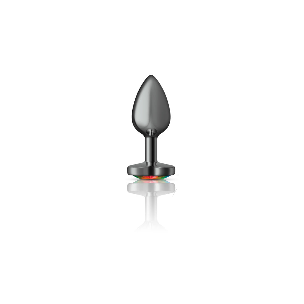 Rainbow Heart Gem Gunmetal Metal Plug - Sm