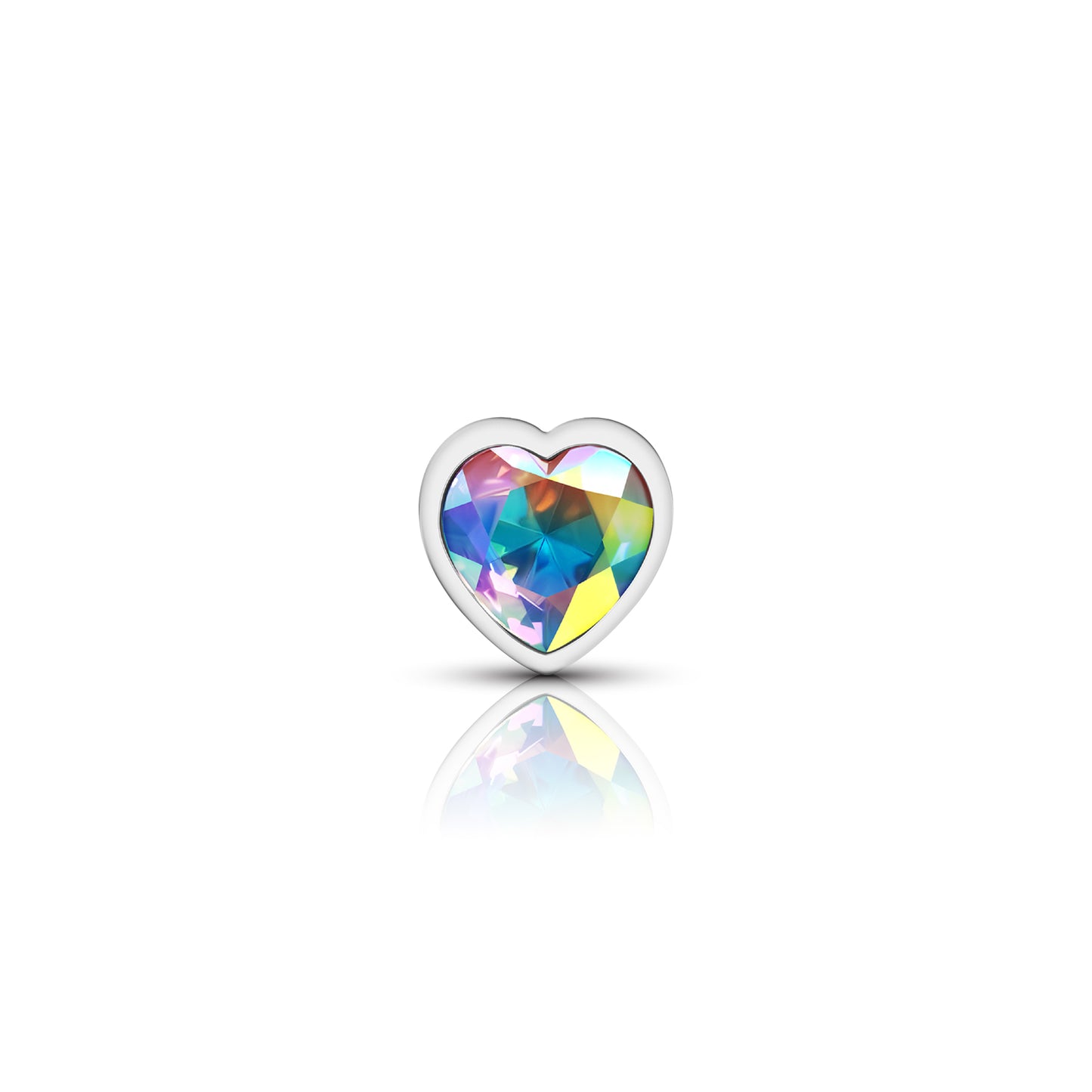 Clear Iridescent Heart Gem Silver Metal Plug - Sm