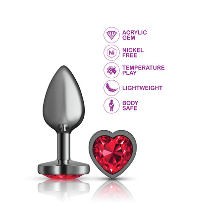 Deep Red Heart Gem Gunmetal Metal Plug - Md