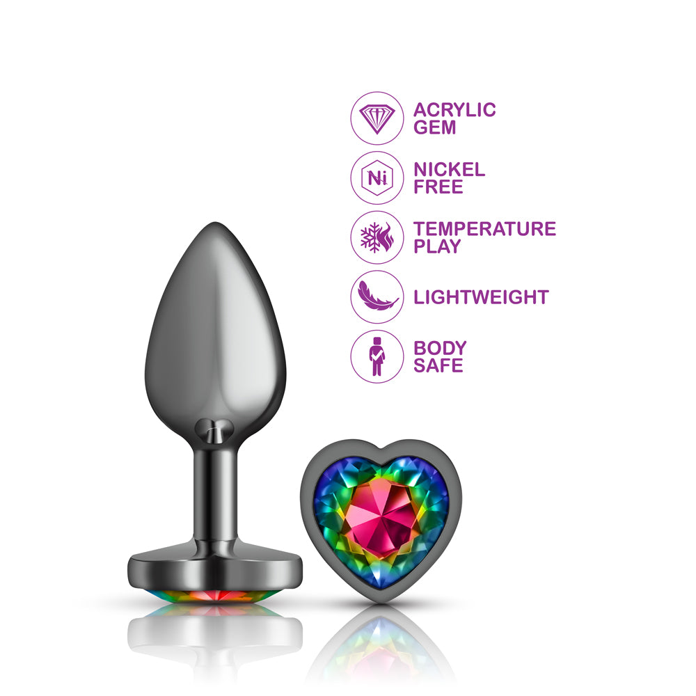 Rainbow Heart Gem Gunmetal Metal Plug - Sm