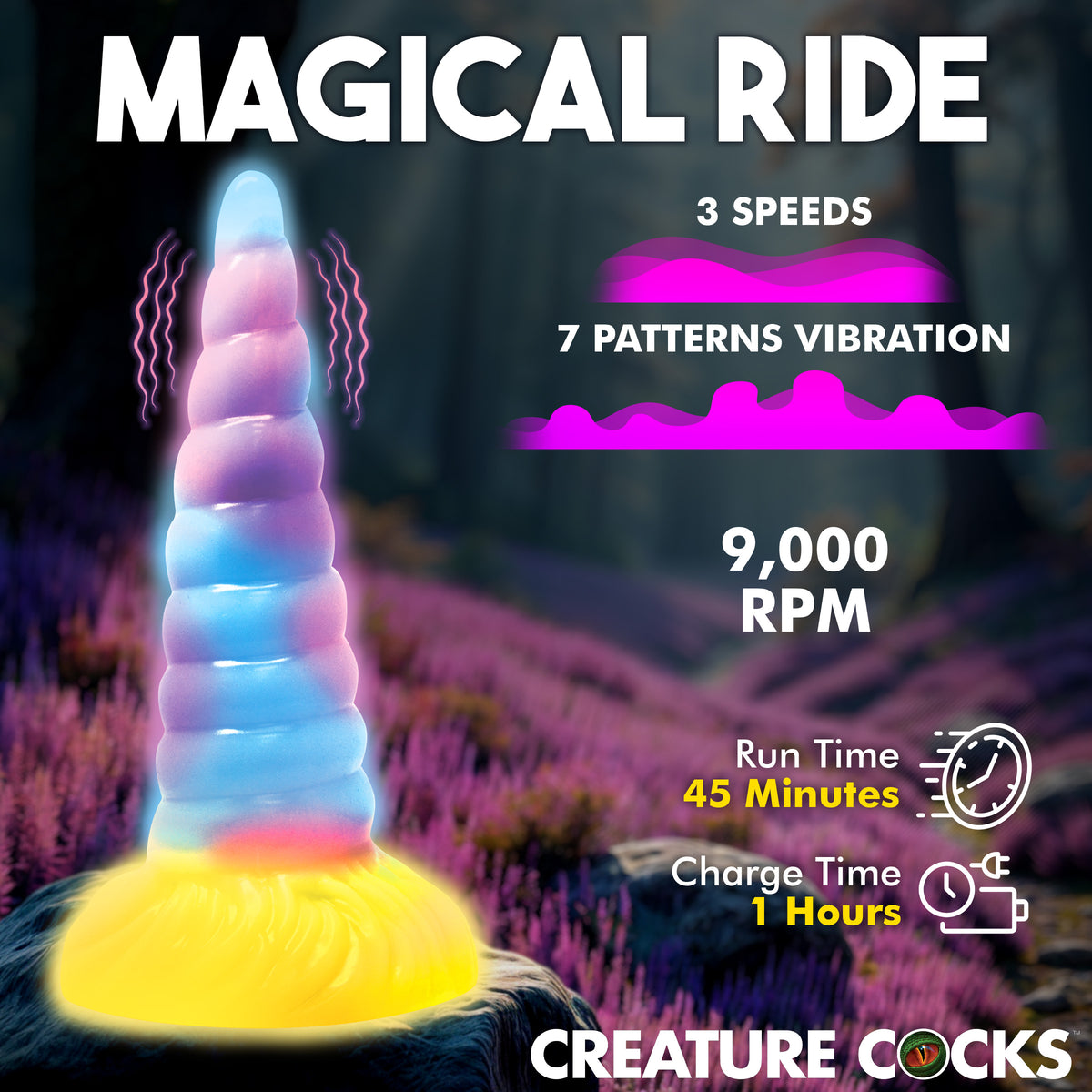 Unicorn Glow-in-the-Dark Vibrating Silicone Dildo