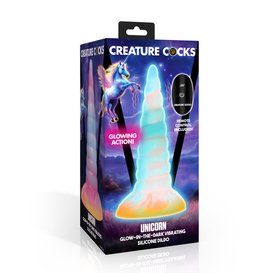 Unicorn Glow-in-the-Dark Vibrating Silicone Dildo