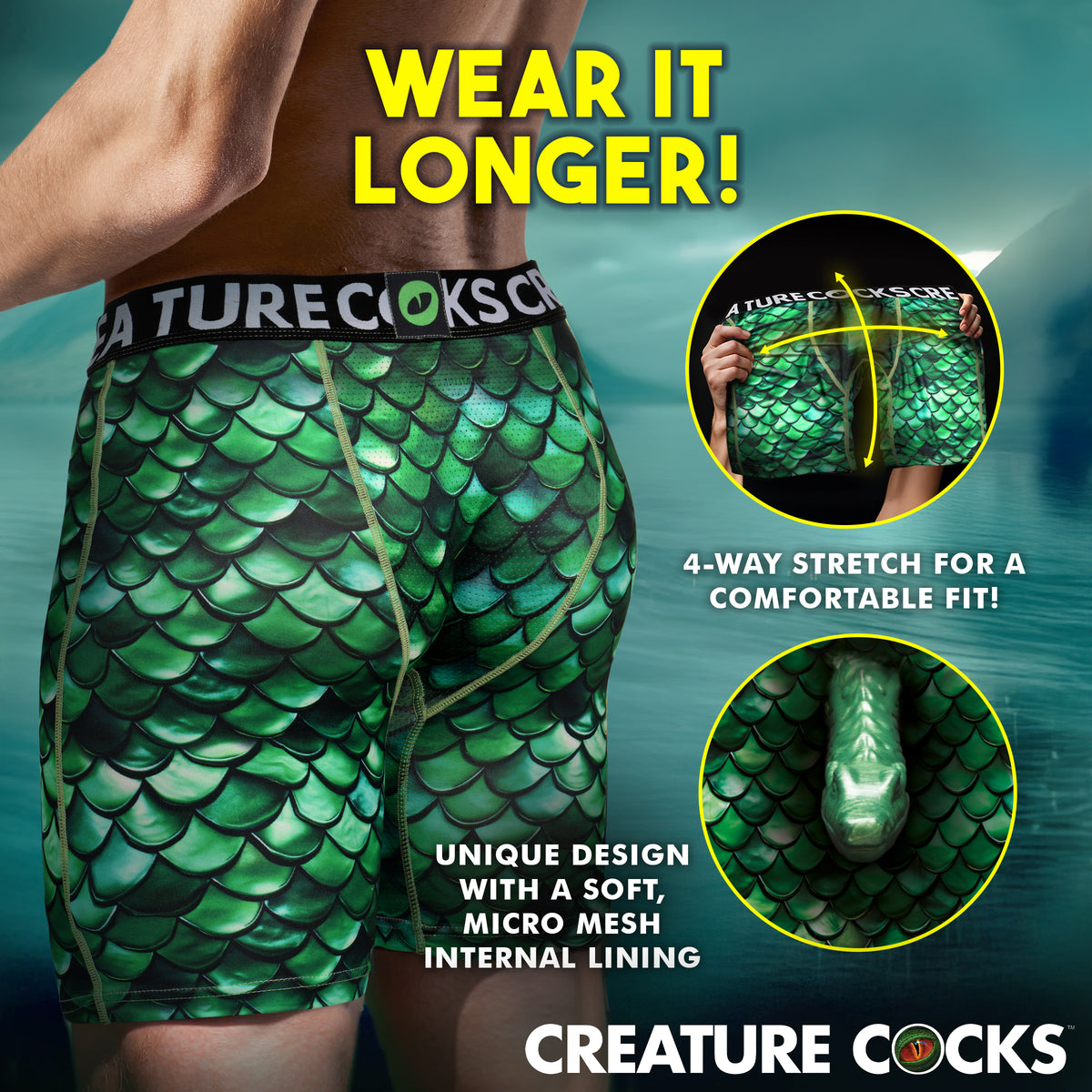 Creature Wear Cockness Monster Lake Creature Boxer Shorts - X-Large