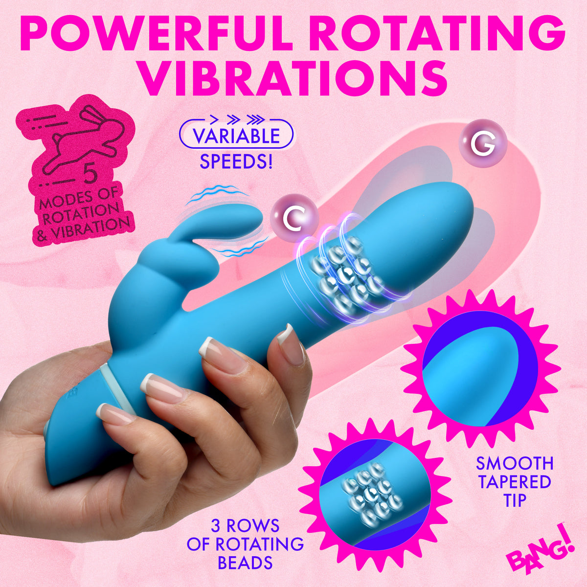 Rotating Beads Silicone Rabbit Vibrator- Blue