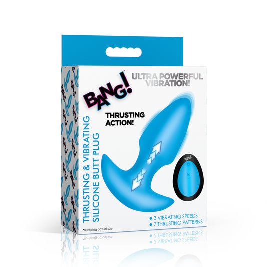 Thrusting & Vibrating Silicone Butt Plug - Blue