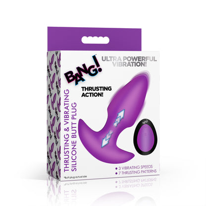 Thrusting & Vibrating Silicone Butt Plug - Purple