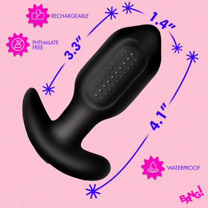 Bumpy Vibrating Silicone Butt Plug - Black