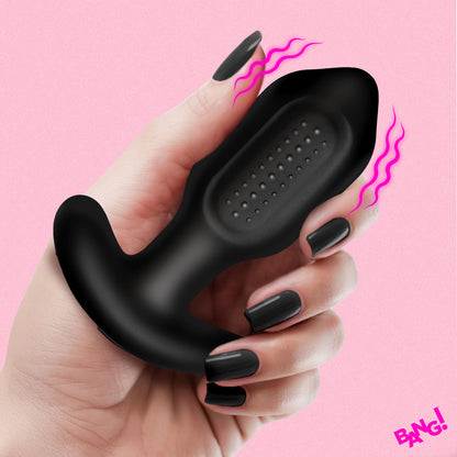 Bumpy Vibrating Silicone Butt Plug - Black