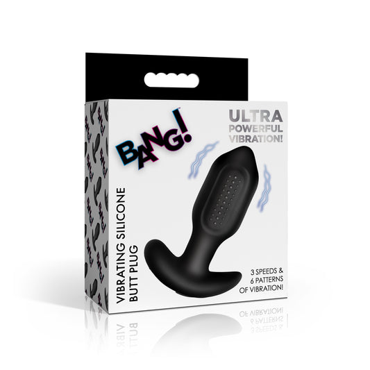 Bumpy Vibrating Silicone Butt Plug - Black