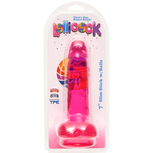 7 Inch Slim Stick with Balls Cherry Ice Dildo