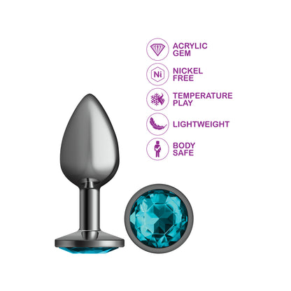 Teal Round Gem Gunmetal Metal Plug - Sm