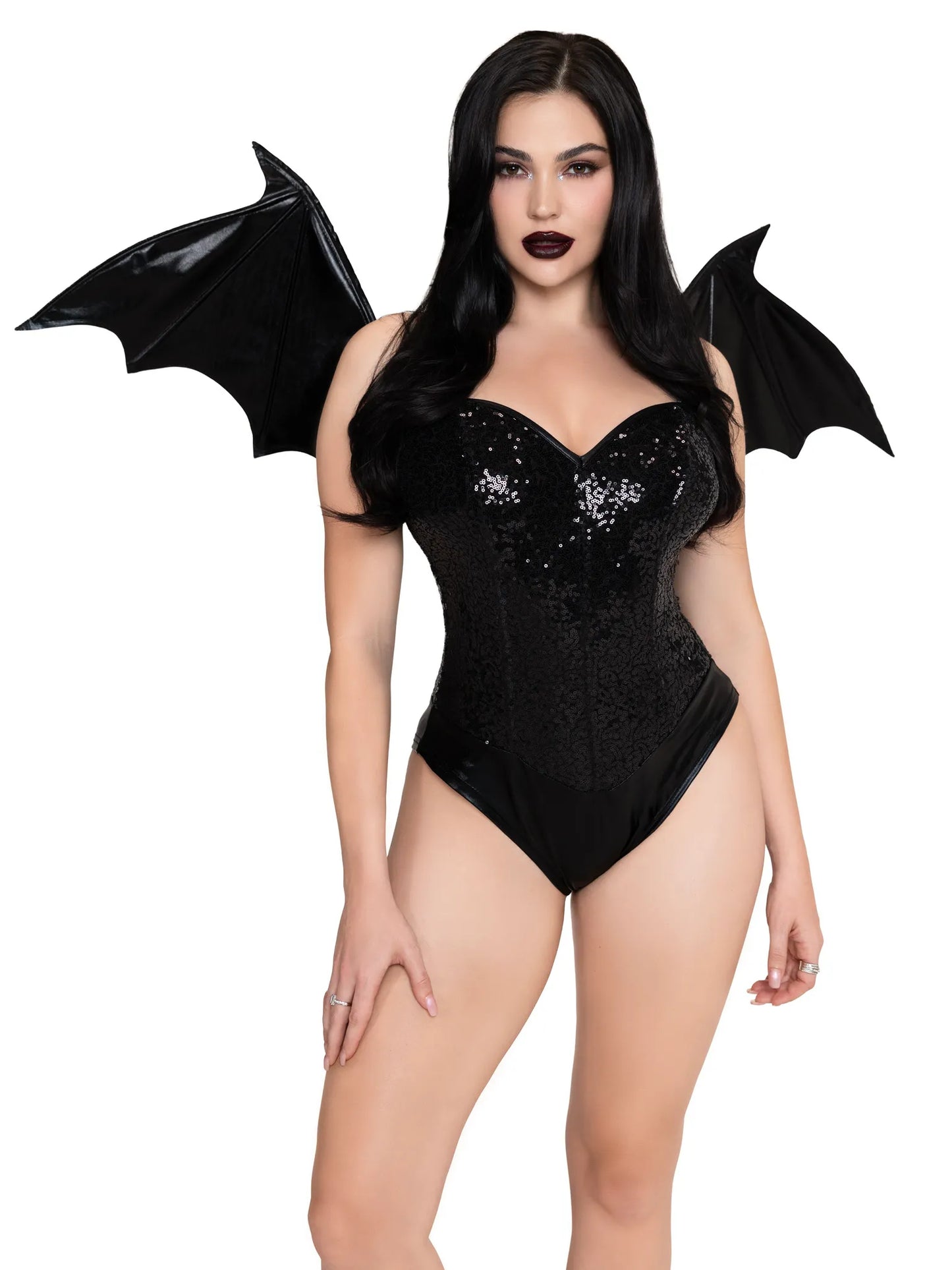 Wet Look Strapless Bat Wings Black
