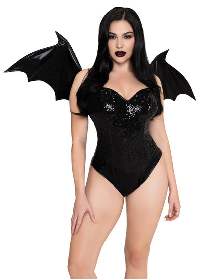Wet Look Strapless Bat Wings Black