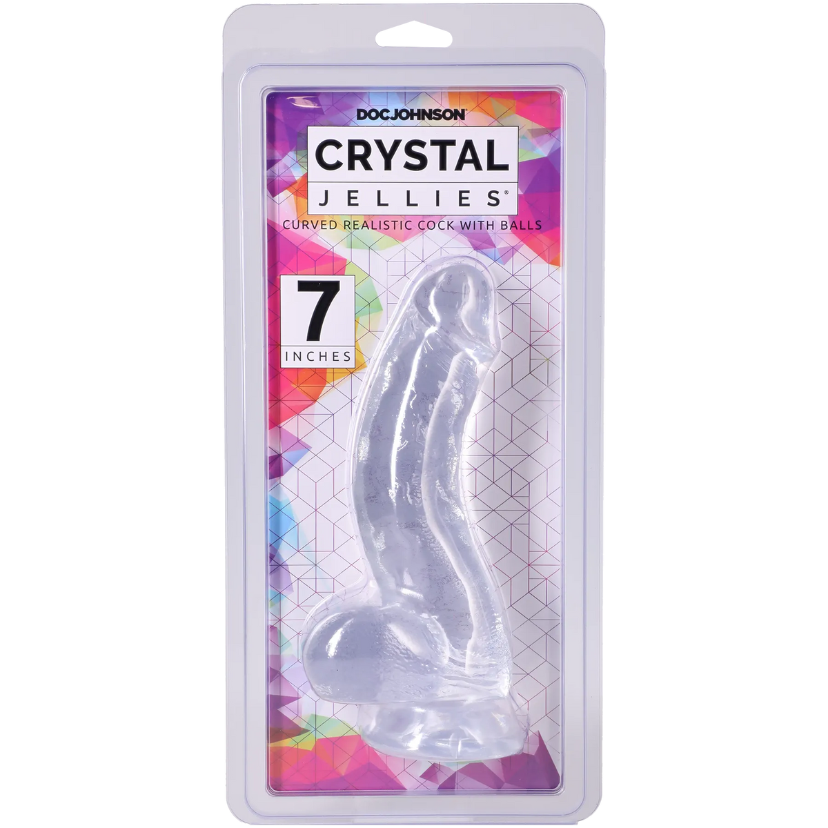 Crystal Jellies - Curved Realistic Cock With Balls - 7 Inch Clear